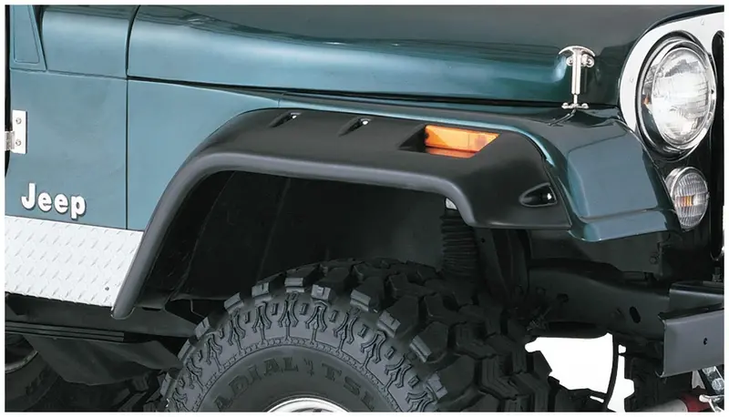 Bushwacker 10059-07 Black Jeep Cutout Style Textured Finish Front Fender Flares For 1956-1986 Jeep Cj5, Cj5a, Cj6, Cj6a, Cj7, Willys 1