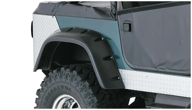 Bushwacker 10060-07 Black Jeep Cutout Style Textured Finish Rear Fender Flares For 1956-1986 Jeep Cj5, Cj5a, Cj6, Cj6a, Cj7, Willys 1