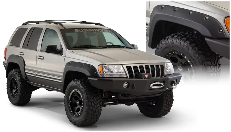 Bushwacker 10071-07 Black Jeep Cutout Style Textured Finish Front Fender Flares For 1999-2004 Jeep Grand Cherokee 1