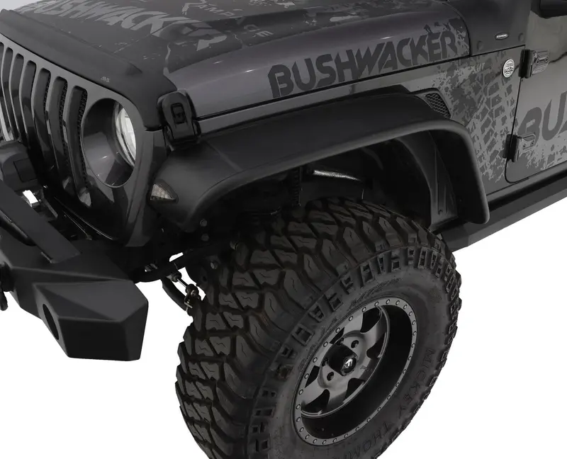 Bushwacker 10101-07 Black Jeep Flat Style Textured Finish Front Fender Flares For 2018-2022 Jeep Wrangler Jl (Excludes Rubicon) 1
