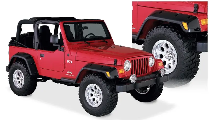 Bushwacker 10908-07 Black Pocket/Rivet Style Textured Finish 4-Piece Fender Flare Set For 1997-2006 Jeep Wrangler Tj 1