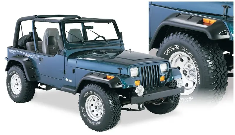 Bushwacker 10909-07 Black Jeep Cutout Style Textured Finish 4-Piece Fender Flare Set For 1987-1995 Jeep Wrangler Yj (Excludes Renegade) 1