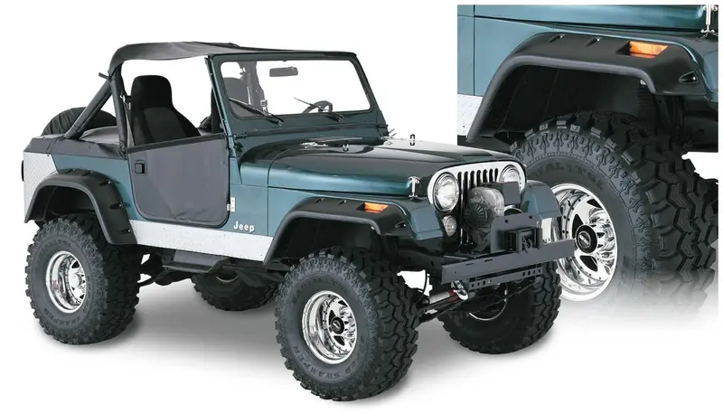 Bushwacker 10910-07 Black Jeep Cutout Style Textured Finish 4-Piece Fender Flare Set For 1956-1986 Jeep Cj5, Cj5a, Cj6, Cj6a, Cj7, Willys 1