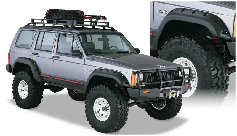 Bushwacker 10911-07 Black Jeep Cutout Style Textured Finish 4-Piece Fender Flare Set For 1984-2001 Jeep Cherokee 4-Door 1