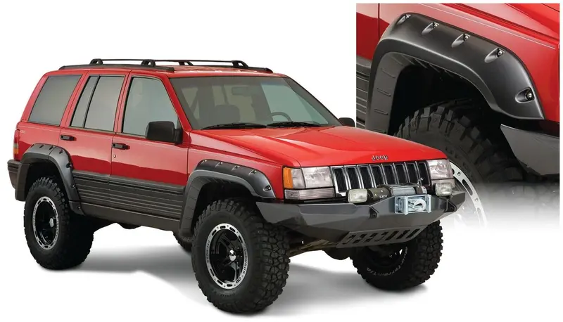 Bushwacker 10916-07 Black Jeep Cutout Style Textured Finish 4-Piece Fender Flare Set For 1993-1998 Jeep Grand Cherokee 1