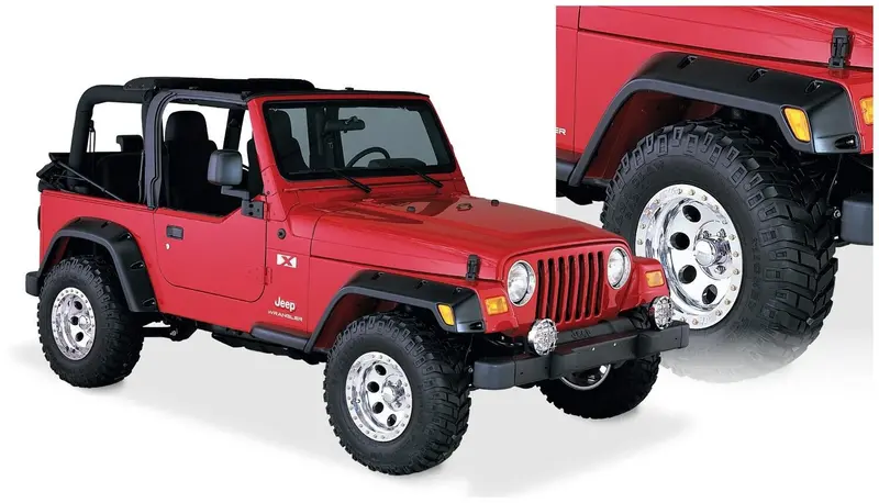 Bushwacker 10917-07 Black Pocket/Rivet Style Textured Finish 4-Piece Fender Flare Set For 1997-2006 Jeep Wrangler Tj 1
