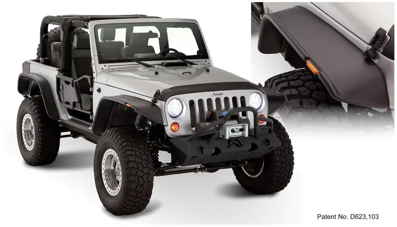 Bushwacker 10919-07 Black Jeep Flat Style Textured Finish 4-Piece Fender Flare Set For 2007-2018 Jeep Wrangler Jk 2-Door 1