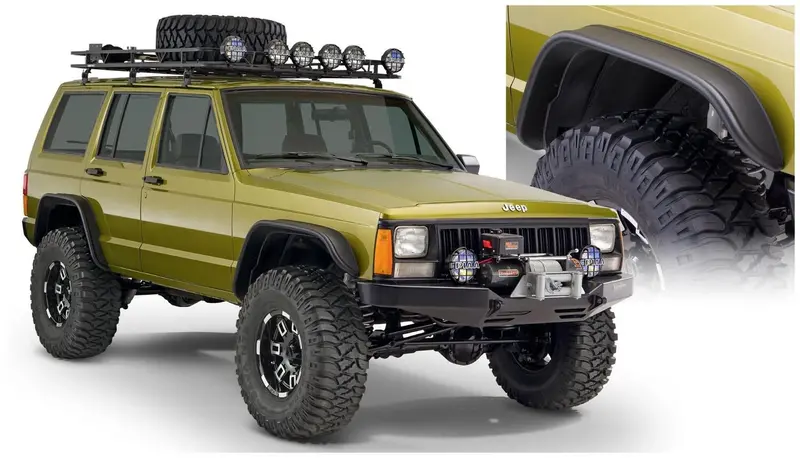 Bushwacker 10922-07 Black Jeep Flat Style Textured Finish 4-Piece Fender Flare Set For 1984-2001 Jeep Cherokee 1