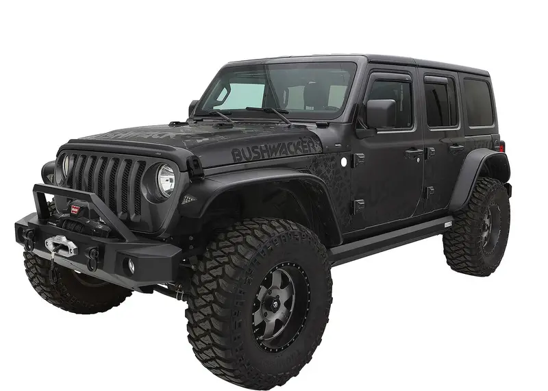 Bushwacker 10923-07 Black Jeep Flat Style Textured Finish 4-Piece Fender Flare Set For 2018-2023 Jeep Wrangler Jl (All Models) 1