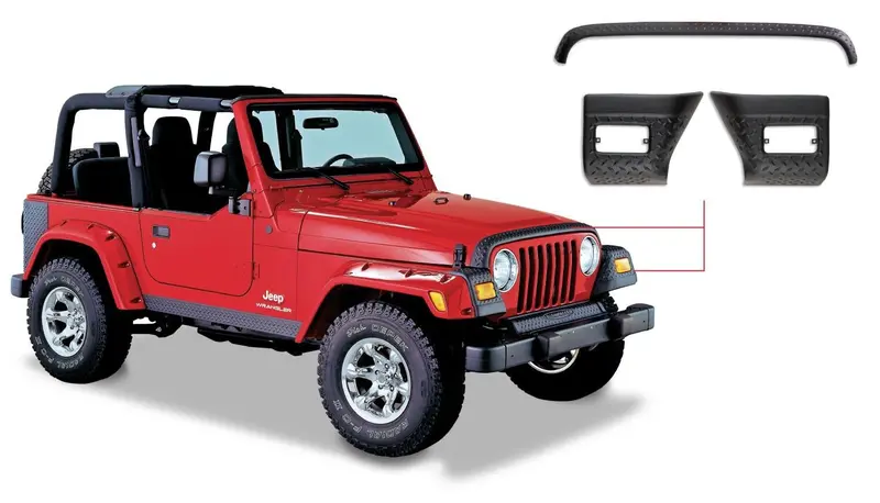 Bushwacker 14005 Black Trail Armor Hood Stone Guard And Front Corners For 1997-2006 Jeep Wrangler, 4Pc Set 1