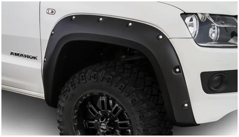 Bushwacker 171905-02 Black Pocket/Rivet Style Smooth Finish 4-Piece Fender Flare Set For 2017-2022 Volkswagen Amarok (Excludes Diesel); Fits 61.2 In. Bed 1