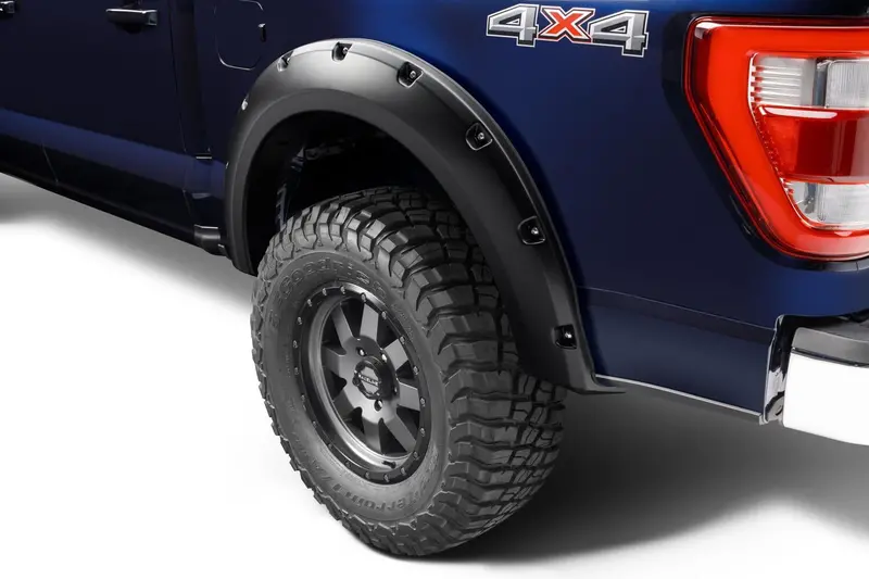 Bushwacker 20134-02 Black Pocket/Rivet Style Smooth Finish Rear Fender Flares For 2021-2026 F-150; Will Not Fit F150 Lightning 1