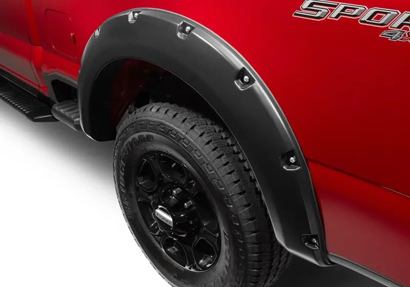 Bushwacker 20146-02 Black Pocket/Rivet Style Smooth Finish Rear Fender Flares For 2023-2026 Ford F-250/350 1