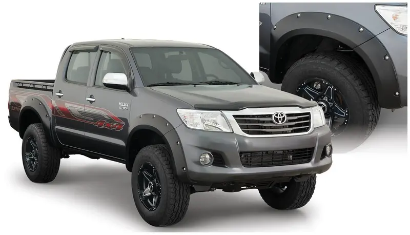 Bushwacker 31929-02 Black Pocket/Rivet Style Smooth Finish 4-Piece Fender Flare Set For 2011-2013 Toyota Hilux 1