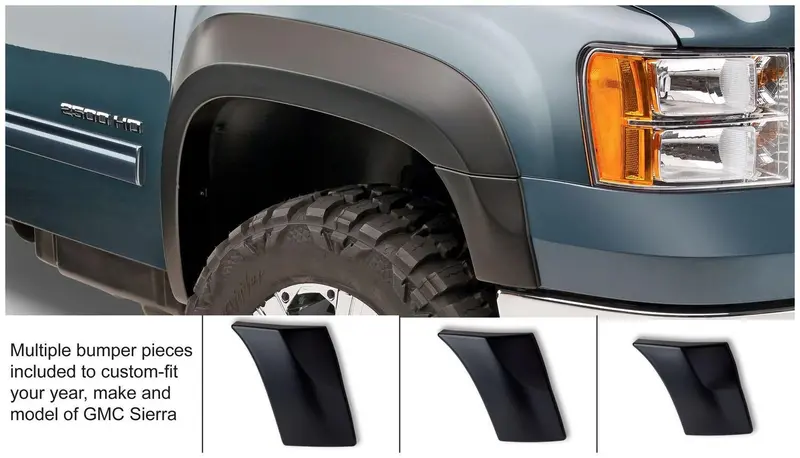 Bushwacker 40107-02 Black Extend-A-Fender Style Smooth Finish Front Fender Flares For 2007-2013 Gmc Sierra 1500; 2007-2014 Sierra 2500 Hd; Fits 78.7/97.6 In. Bed 1