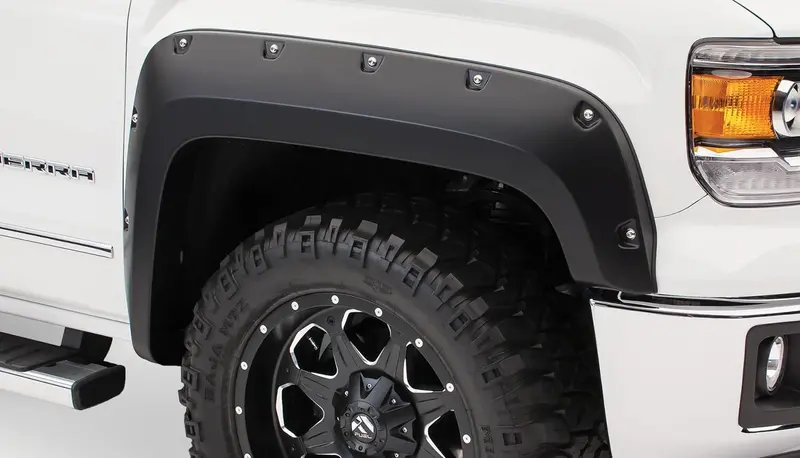 Bushwacker 40121-02 Black Pocket/Rivet Style Smooth Finish Front Fender Flares For 2014-2018 Gmc Sierra 1500 1
