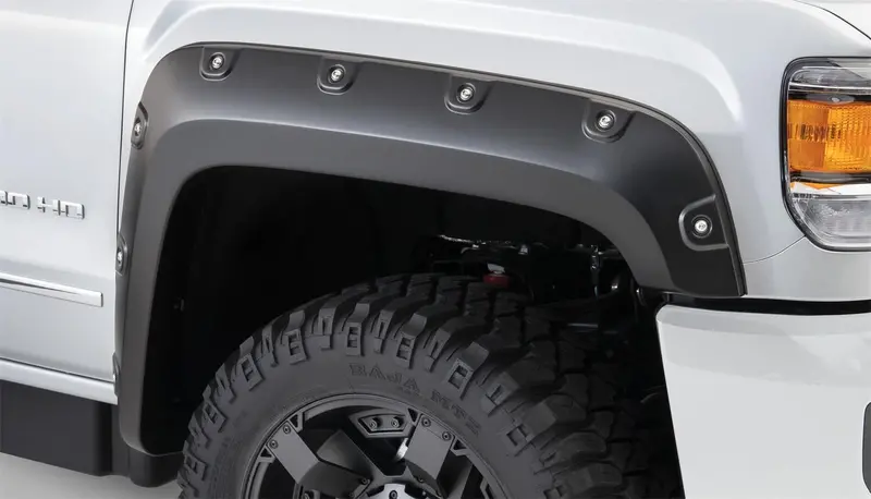 Bushwacker 40135-02 Black Boss Pocket/Rivet Style Smooth Finish Front Fender Flares For 2015-2018 Sierra 2500 Hd/3500 Hd 1