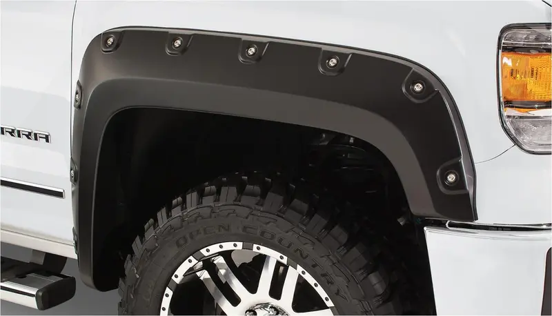 Bushwacker 40151-02 Black Boss Pocket/Rivet Style Smooth Finish Front Fender Flares For 2016-2018 Gmc Sierra 1500; Fits 69.3 In. Bed 1