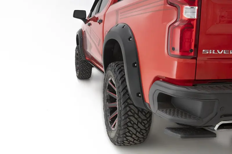 Bushwacker 40909-34 Pocket/Rivet Style Color Matched Black 4-Piece Fender Flare Set For 19-23 Gmc Sierra 1500 1