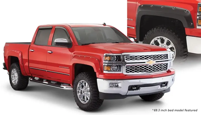 Bushwacker 40924-02 Black Pocket/Rivet Style Smooth Finish 4-Piece Fender Flare Set For 2007-2013 Silverado 1500; 2007-2014 Silverado 2500 Hd/3500 Hd; Fits 78, 78.7/97.6 In. Bed 1