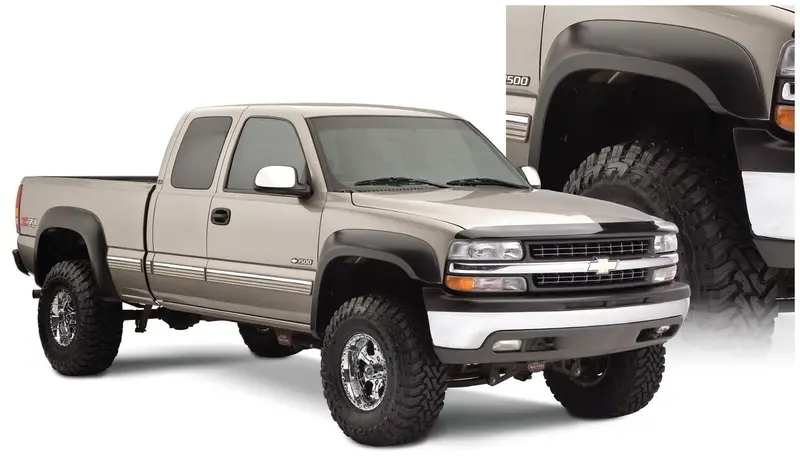 Bushwacker 40945-02 Black Extend-A-Fender Style Smooth Finish 4-Piece Fender Flare Set With Extended Coverage For 99-07 Silverado/Sierra Trucks (Check Application Guide) 1