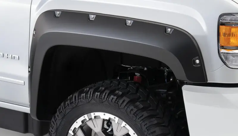 Bushwacker 40967-02 Black Pocket/Rivet Style Smooth Finish 4-Piece Fender Flare Set For 2015-2019 Gmc Sierra 2500 Hd/3500 Hd 1