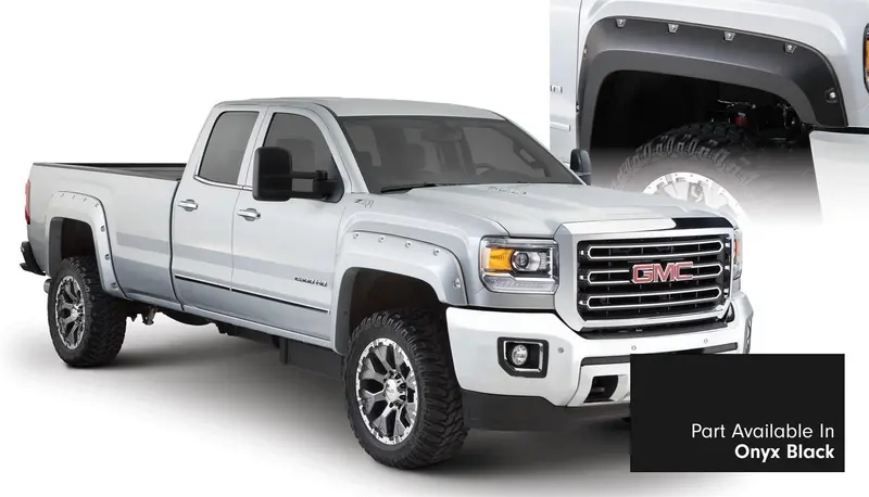 Bushwacker 40967-34 Pocket/Rivet Style Color Matched Onyx Black 4-Piece Fender Flare Set For 2017-2019 Sierra 2500 Hd/3500 Hd 1