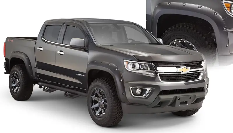Bushwacker 40969-02 Black Pocket/Rivet Style Smooth Finish 4-Piece Fender Flare Set For 2015-2020 Chevrolet Colorado W/61.7 In. Bed 1