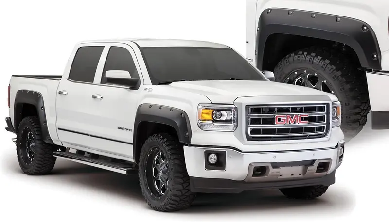Bushwacker 40974-02 Black Pocket/Rivet Style Smooth Finish 4-Piece Fender Flare Set For 2016-2018 Gmc Sierra 1500 (Incl Limited); Fits 69.3 In. Bed 1