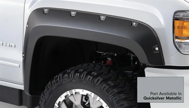 Bushwacker 40974-54 Pocket/Rivet Style Color Matched Quicksilver Metallic 4-Piece Fender Flare Set For 2016-2018 Gmc Sierra 1500 Factory Mudflaps Must Be Removed 1