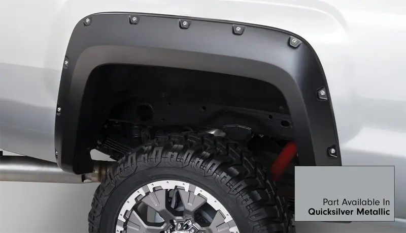 Bushwacker 40974-54 Pocket/Rivet Style Color Matched Quicksilver Metallic 4-Piece Fender Flare Set For 2016-2018 Gmc Sierra 1500 Factory Mudflaps Must Be Removed 2