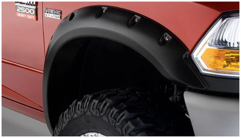 Bushwacker 50047-02 Black Pocket/Rivet Style Smooth Finish Front Fender Flares For 2010-2018 Dodge Ram 2500, 3500 (Excludes R/T) 1
