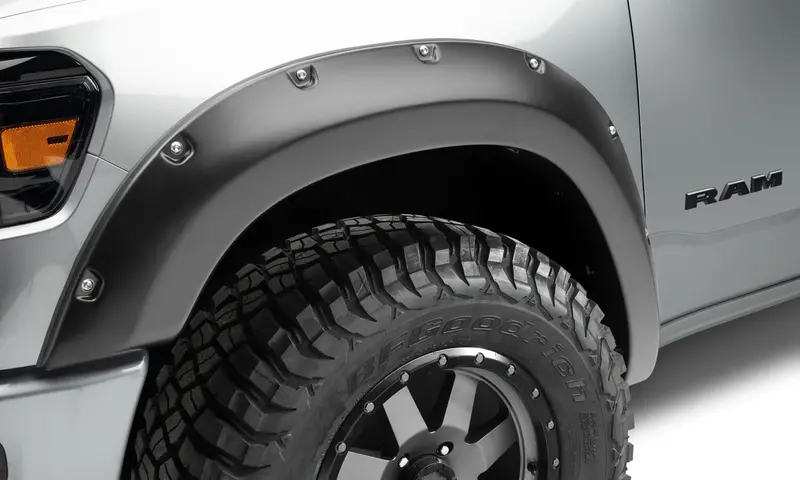 Bushwacker 50053-02 Black Pocket/Rivet Style Smooth Finish Front Fender Flares For 2019-2022 Ram 1500; Will Not Fit Rebel And Trx Models 1