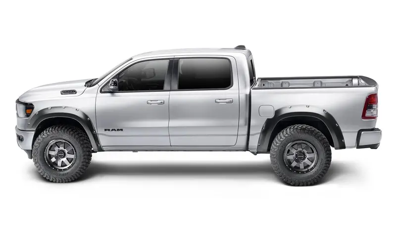 Bushwacker 50054-02 Black Pocket/Rivet Style Smooth Finish Rear Fender Flares For 2019-2022 Ram 1500; Will Not Fit Rebel And Trx Models 2