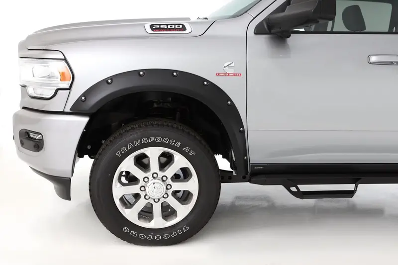 Bushwacker 50065-02 Black Pocket/Rivet Style Smooth Finish Front Fender Flares For 2019-2026 Ram 2500/3500, Includes Dually 1