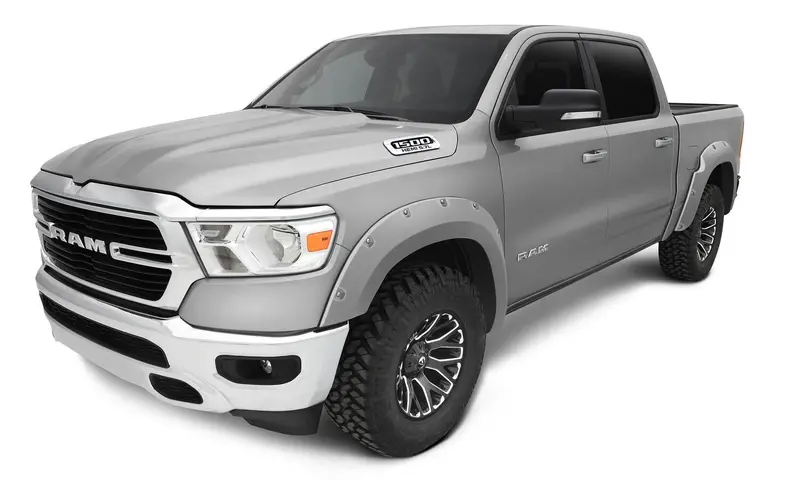 Bushwacker 50924-95 Pocket/Rivet Style Color Matched Billet Silver Metallic 4-Piece Fender Flare Set For 19-22 Ram 1500; Will Not Fit Rebel And Trx Models 1