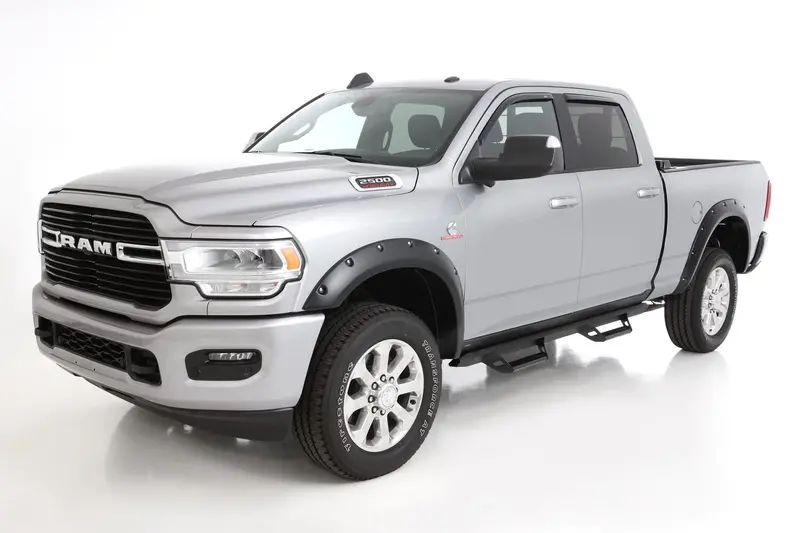 Bushwacker 50930-02 Black Pocket/Rivet Style Smooth Finish 4-Piece Fender Flare Set For 2019-2026 Ram 2500/3500, Includes Dually 1