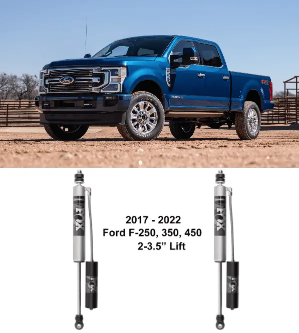 Fox 2.0 Front Reservoir Shocks For 2017-2023 Ford F250 F350 F450 F550 W/ 2-3.5" Lift 1