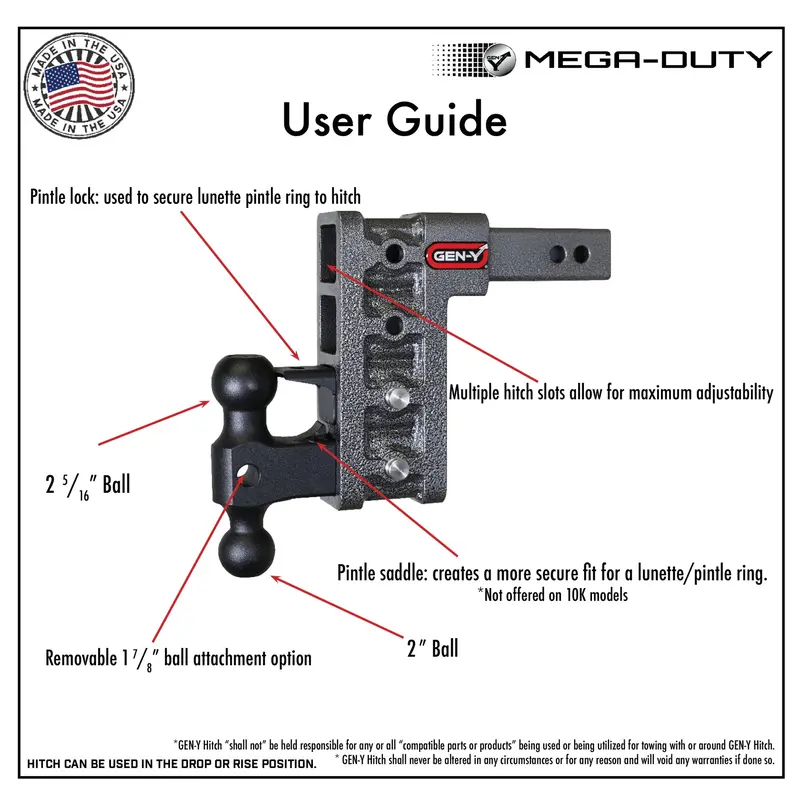 Gen-Y Mega Duty 6In Offset Drop Hitch 32K Dual-Ball Pintle Lock For 3In Receiver 2