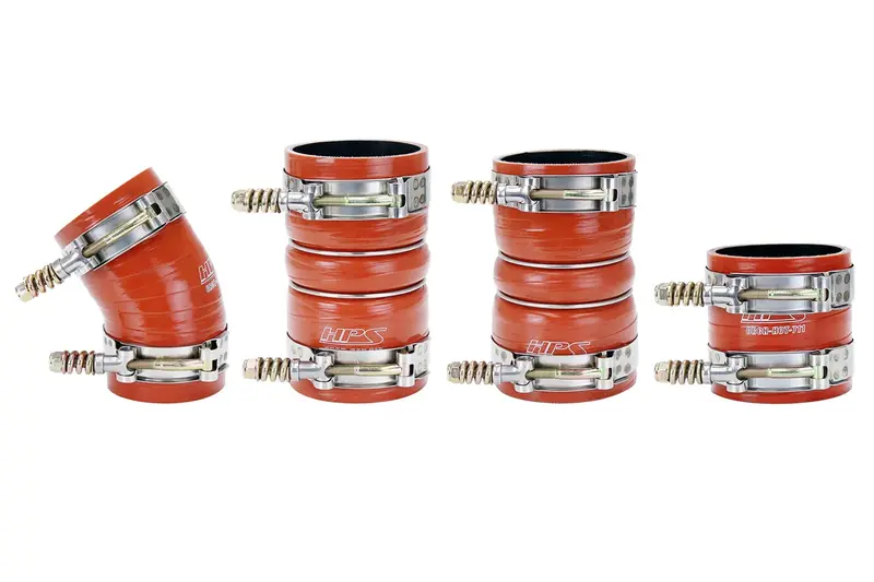Hps Orange High Temp Reinforced Silicone Intercooler Hose Boots Kit For 2005-2007 Ford 6.0L Powerstroke 1