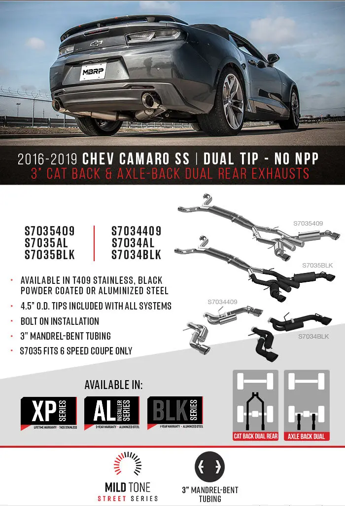 Mbrp Armor Blk 3" Axle-Back Dual Exit Exhaust For 16–24 Chevy Camaro Ss Non-Npp 2