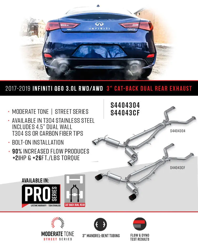 Mbrp Armor Pro 3 Inch Cat-Back Dual Exhaust For 17-22 Infiniti Q60 3.0L Rwd/Awd 2