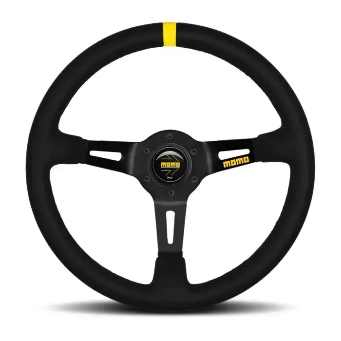 Momo Mod. 08 350Mm Aluminum Steering Wheel W/ Black Suede & Yellow Racing Stripe 1