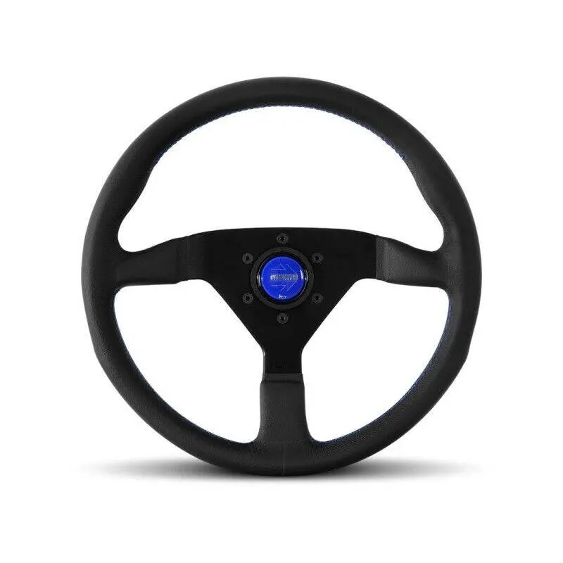 Momo Monte Carlo 350Mm Black Leather Steering Wheel W/ Blue Stitching Mcl35bk6b 1