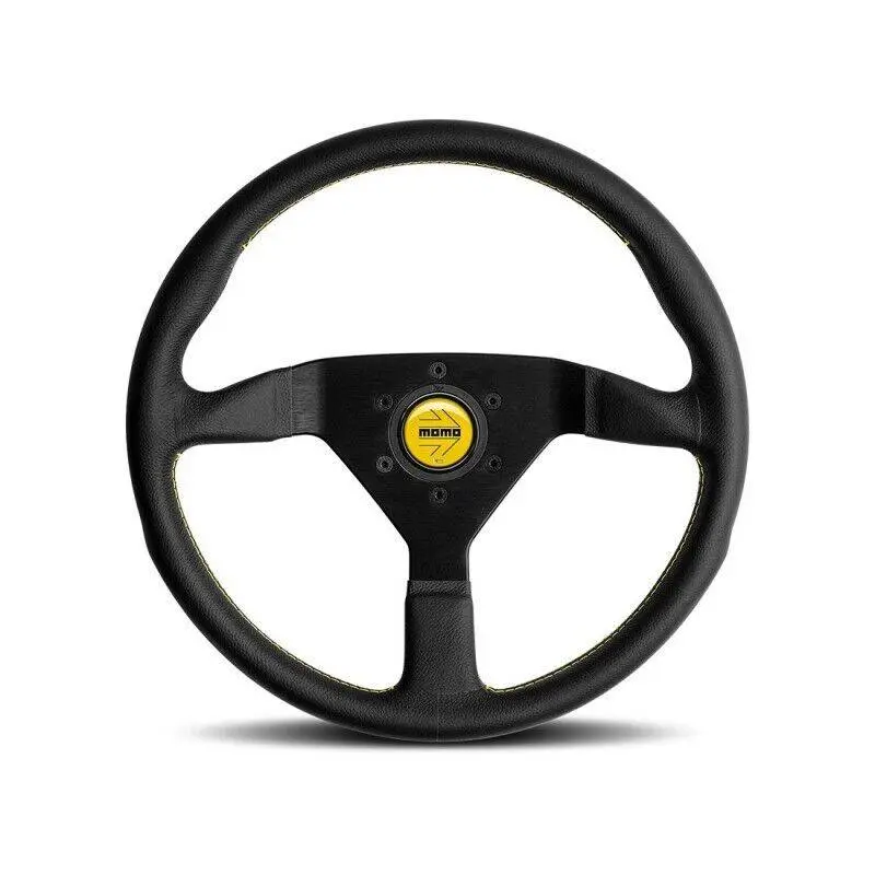 Momo Monte Carlo 350Mm Black Leather Steering Wheel Yellow Stitching Mcl35bk5b 1