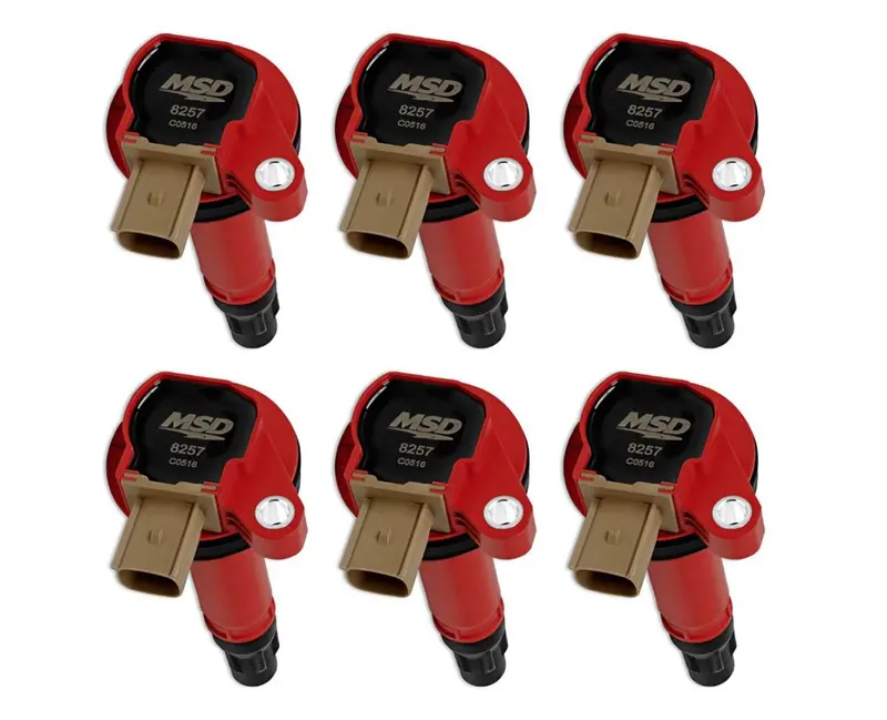 Msd (6) Red Ignition Coils For 2011-2016 F-150 3.5L V6 Ecoboost W/ Tan 3-Pin 1
