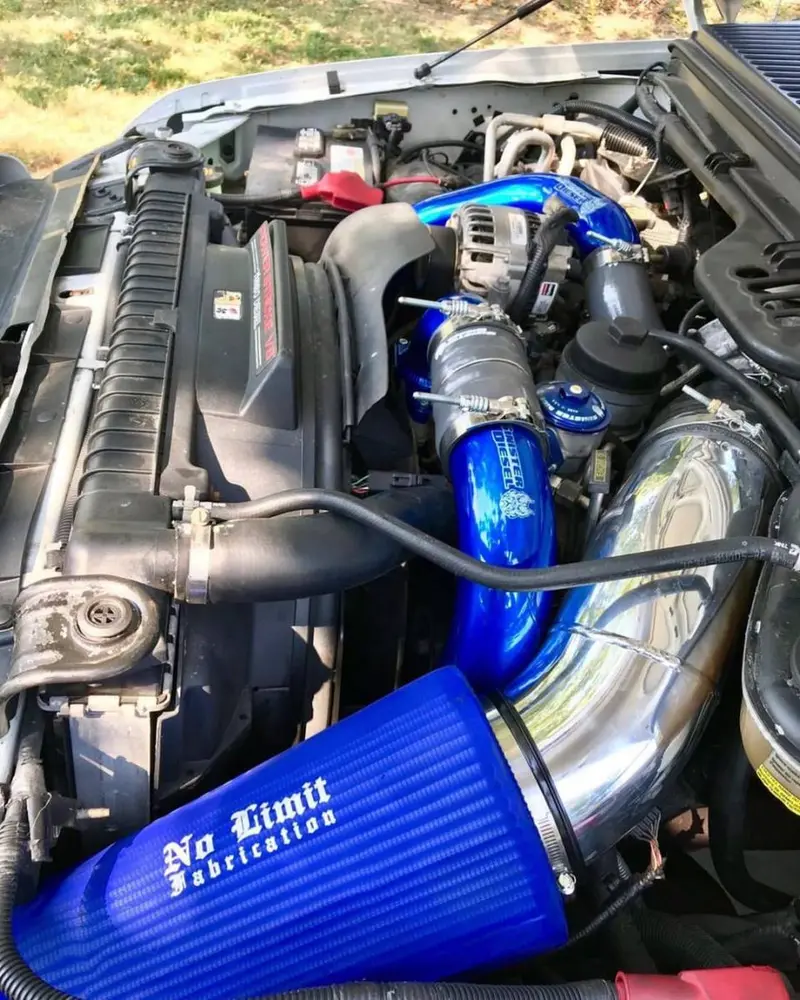 No Limit Fabrication Black Cold Air Intake Dry Filter With Blue Pre-Filter For 2003 Ford 6.0L Powerstroke 2