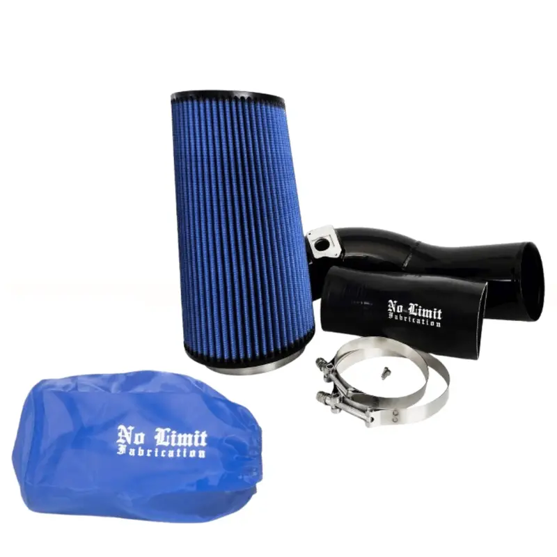 No Limit Fabrication Black Cold Air Intake Oiled Filter With Blue Pre-Filter For 2003 Ford 6.0L Powerstroke 1