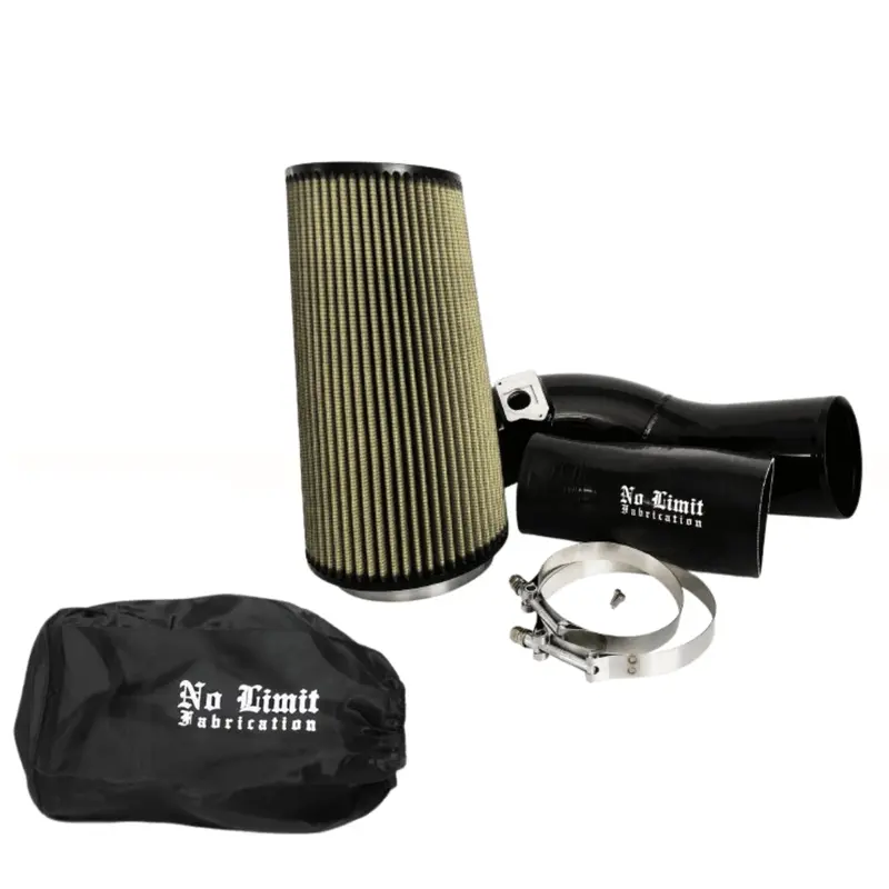 No Limit Fabrication Black Cold Air Intake With Oiled Pro Guard 7 Filter And Black Pre-Filter For 2004-2007 Ford 6.0L Powerstroke 1
