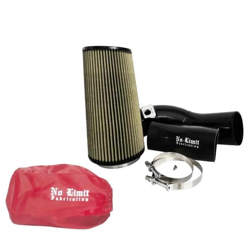 No Limit Fabrication Black Cold Air Intake With Oiled Pro Guard 7 Filter And Red Pre-Filter For 2004-2007 Ford 6.0L Powerstroke 1
